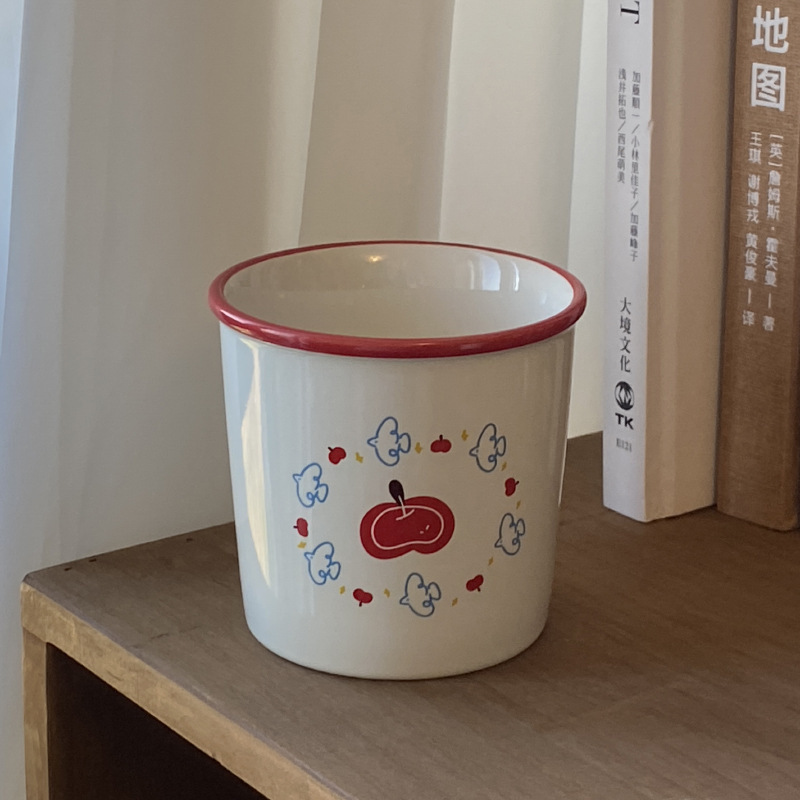 ニッチな自家製レッドアップルバードコーヒーカップシンプルな手描きのパン子犬セラミックフリップマグウォーターカップ|undefined
