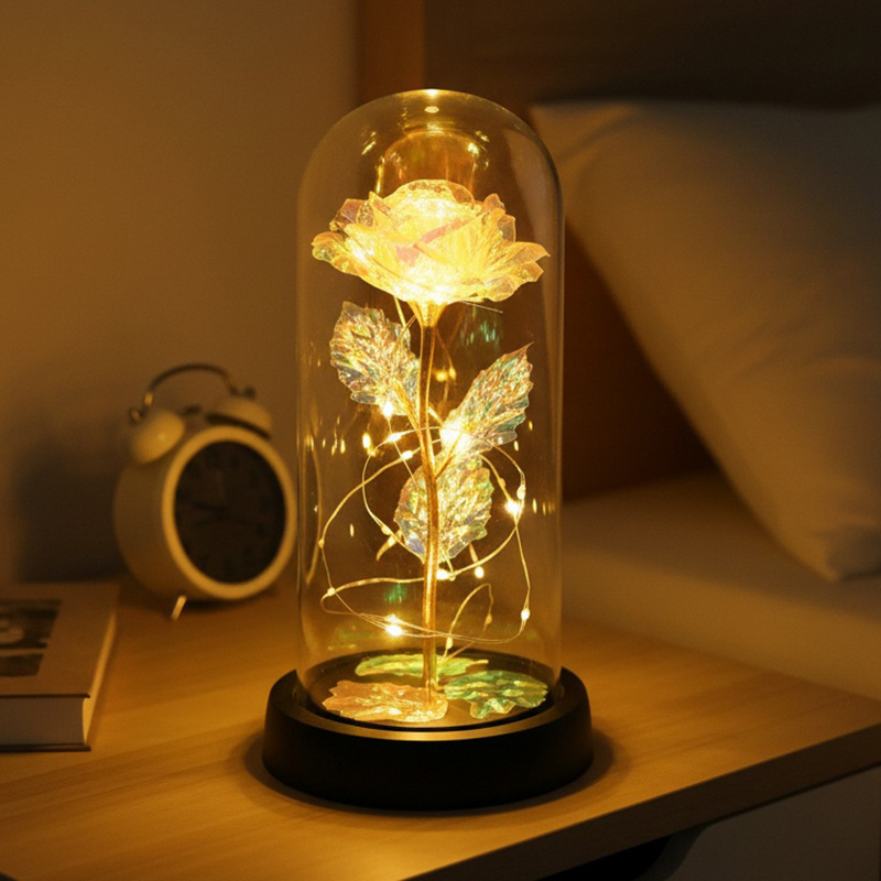 Caja de regalo de flores de vida eterna transfronteriza, cubierta de vidrio terminada, rosa, regalo de cumpleaños creativo del Día de la Madre