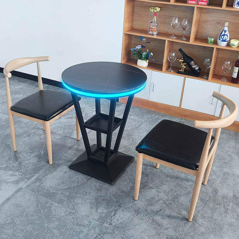 网红灯光桌子小酒馆静吧清吧桌椅餐厅酒店咖啡厅桌椅铸铁岩板桌子|undefined