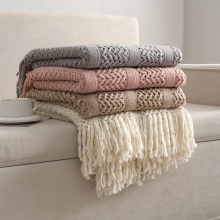 严选沙发毯子盖毯针织毛毯民宿酒店扔毯床尾巾镂空毛毯床尾毯搭毯
