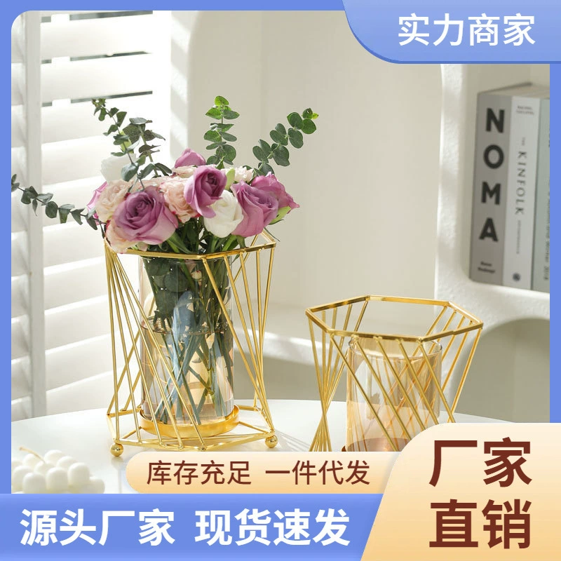 Золотая ваза из кованого железа для цветочных композиций, аквакультуры, настольного декора, домашнего флористического искусства, с шестиконечной звездой для зеленых растений.