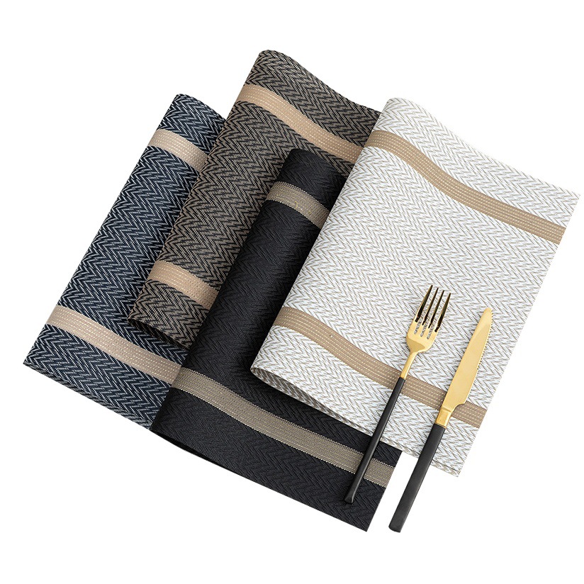 Placemats Pvc Waterproof and Oil-Proof Japanese Insulated Table Mats Gold Pattern Hotel Restaurant Amazon Cross-Border Western Placemats