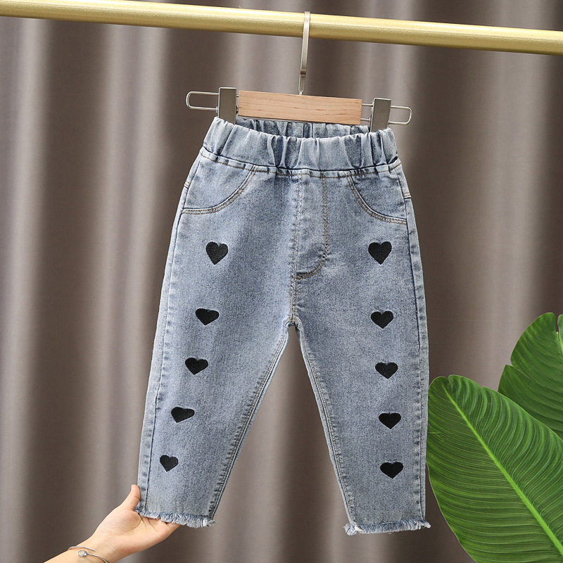 Pantalones vaqueros rectos de las muchachas nuevos niños del amor bebé primavera y otoño flojo ocasional delgada estilo occidental moda