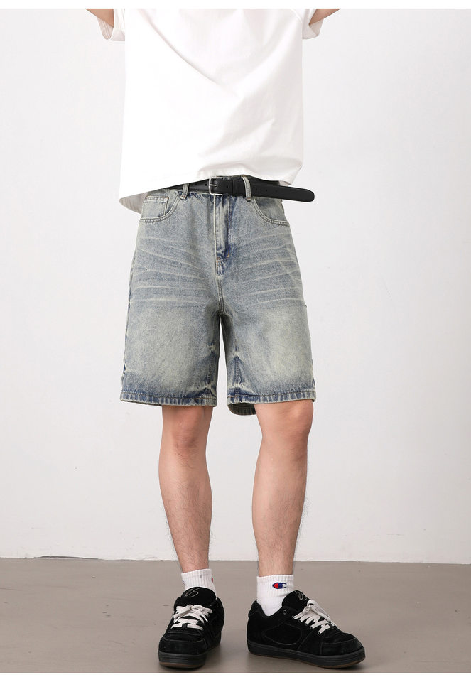 Quần short jean nam ống đứng kiểu Mỹ dáng rộng thoải mái — Màu xanh dương chi tiết 14