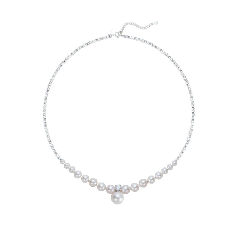 Fashionable organic necklace from pearl, chain for key bag , 925 sample silver, light luxury style, high-quality style