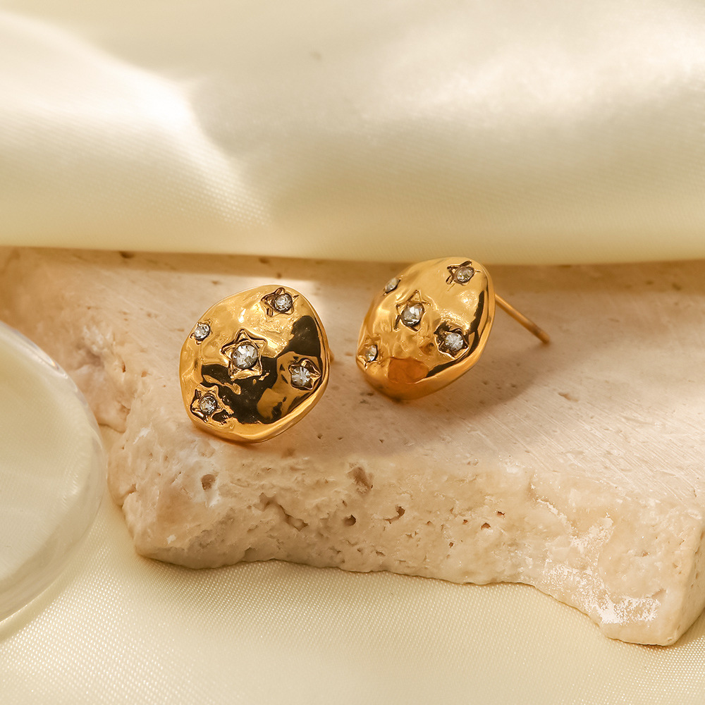 Fashion Solid Color Stainless Steel Plating Inlay Zircon Ear Studs 1 Pair