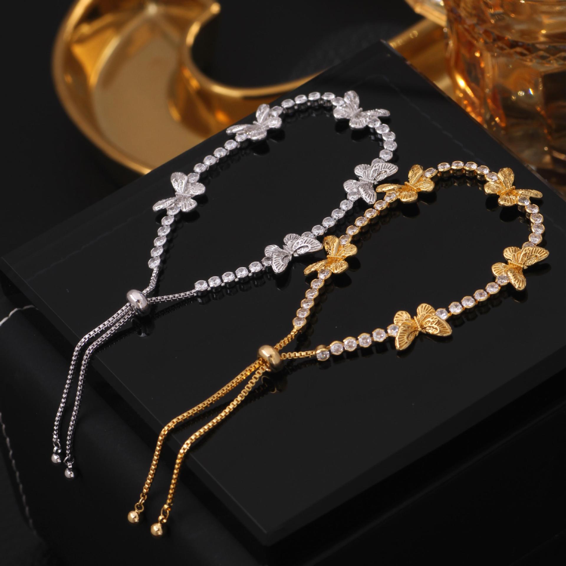 歐美鑲鑽蝴蝶手鍊 ins時尚簡約可調節手鍊外貿跨境手飾女Bracelet