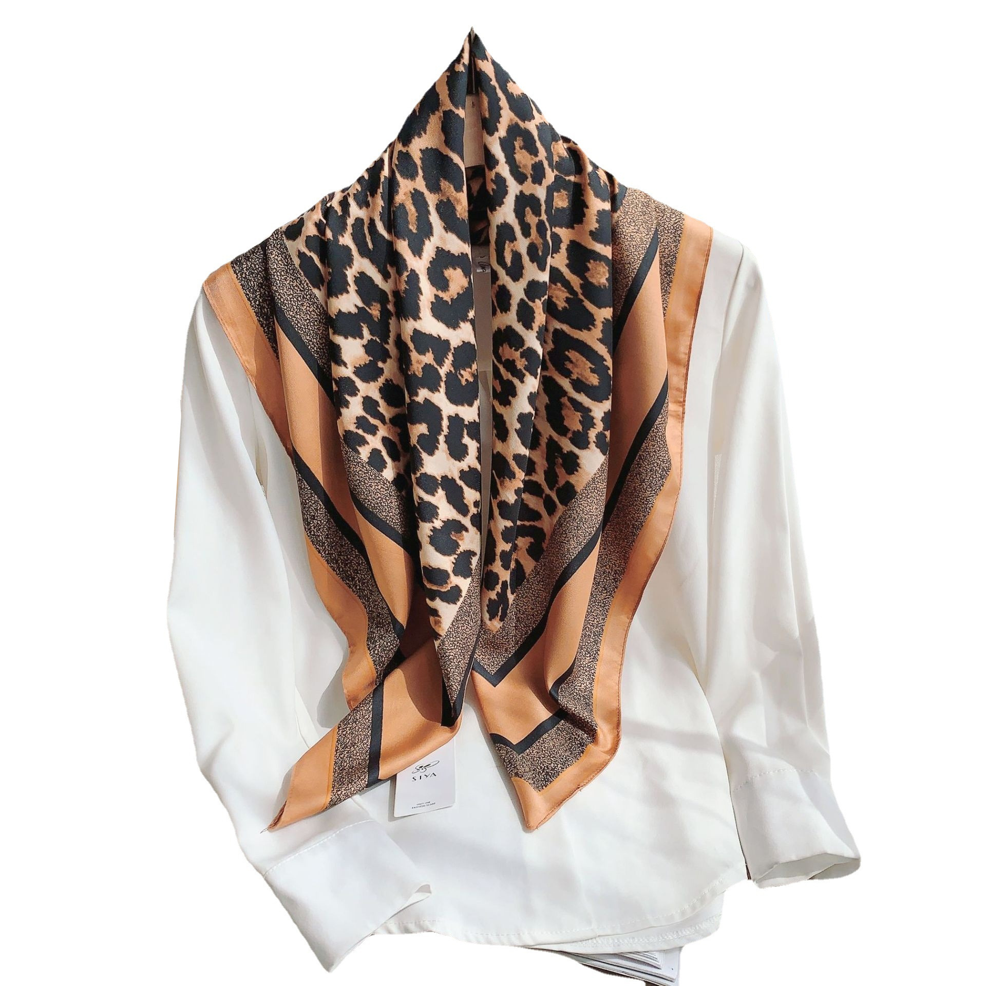 Moda europea y americana estampado de leopardo popular 90 bufanda cuadrada primavera y verano decoración camisa a juego corbata Socialite temperamento chal para mujeres