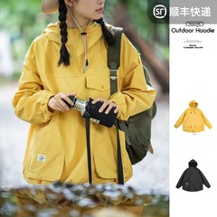 馬登婦人服山系アウトドアカジュアル多ポケットフード付き防風カバートップ突撃上着ジャケット秋