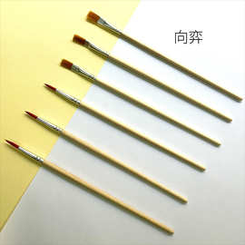 跨境厂家专业diy木杆笔刷原木尼龙毛尖头平头画笔美术油画笔