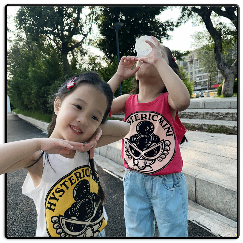 New Black Sunglasses Children's Spring and Summer Refreshing Cotton Printed Backless Top Breathable Sweat-absorbent Boys' and Girls' Under Shirt