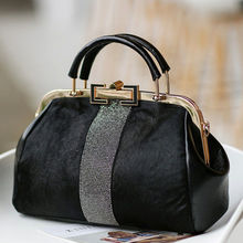 女士手提包包2025秋冬新款马毛镶钻气质时尚女包手提夹子包斜挎包