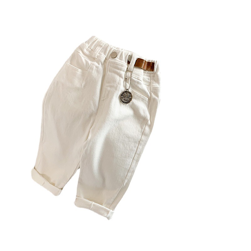 White children's autumn elastic trousers for boys