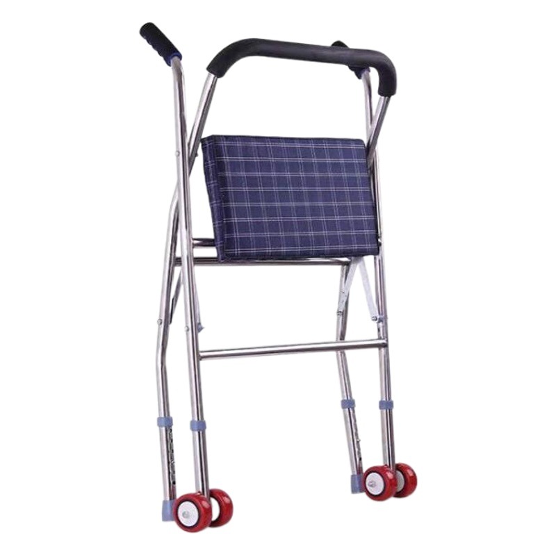 Fábrica al por mayor ruedas Walker de acero inoxidable Carro de rehabilitación Walker con asiento Walker plegable
