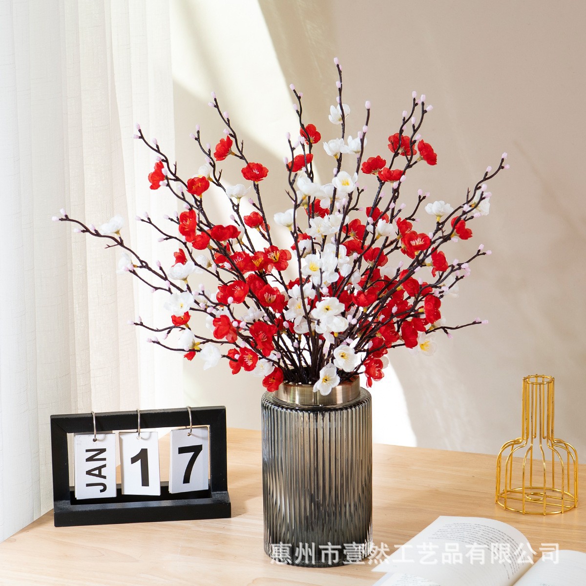 Flores artificiales de ciruelo estilo chino, ramas cortas de flor de melocotón, ramas de flor de invierno, flores artificiales para decoración del hogar, mesa de comedor, accesorios de fotografía, arreglos florales