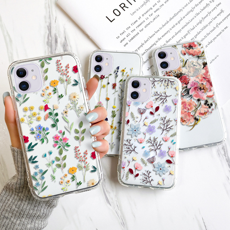 Flower Ins Style Suitable for Iphone15Promax Airbag Phone Case 14/13 Anti-Fall 1211 Trendy Rose Print
