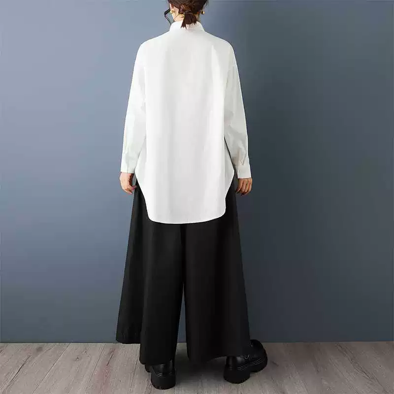 Рубашка корейского стиля plus size, осенняя, оверсайз с длинными рукавами и завязками