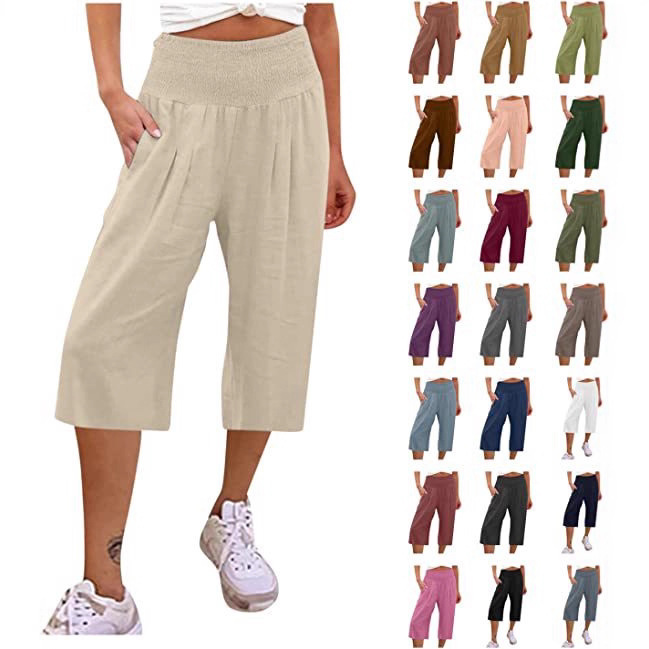 2025 European and American Foreign Trade Cropped Pants Summer Women's Thin Pants Casual Loose Versatile Wide-Leg Pants