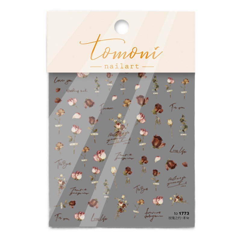 Tomoni ultra-delgada caliente lindo pegatina de uñas acuarela Rosa flor seca floración Rosa seca semi-transparente