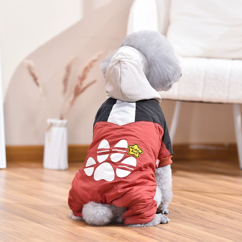 Домашние животные четыре ноги хлопчатобумажная одежда собаки четыре ноги теплая осенняя зимняя собака одежда тедди толстая теплая ветровка