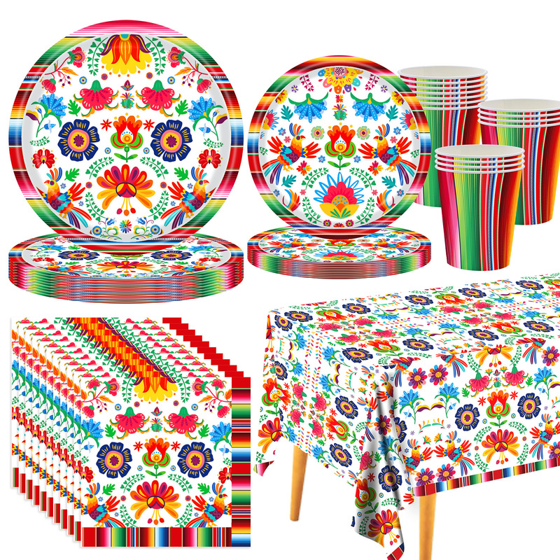 New Mexican Carnival Party Decoration Supplies Day of the Dead Paper Plates Tablecloth Tableware Set Arrangement