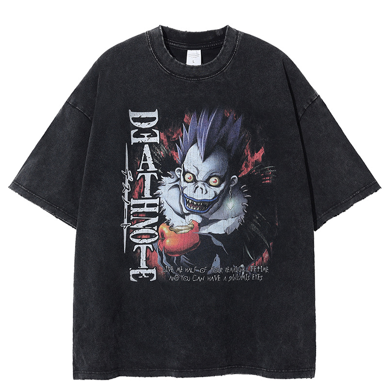 Anime motosierra camiseta de los hombres de la vendimia de los hombres lavados camiseta americana calle más tamaño camisa de los hombres calle Harajuku