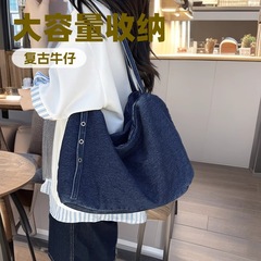 简约复古水洗牛仔布托特包单肩斜挎包帆布包大容量通勤包旅行背包
