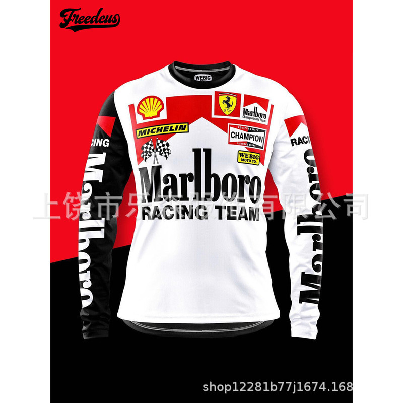 New Cross-Border Long-Sleeved Printed Casual Sports Men's Large Size Motorcycle Clothing, High-Quality T-Shirt Cycling Clothing