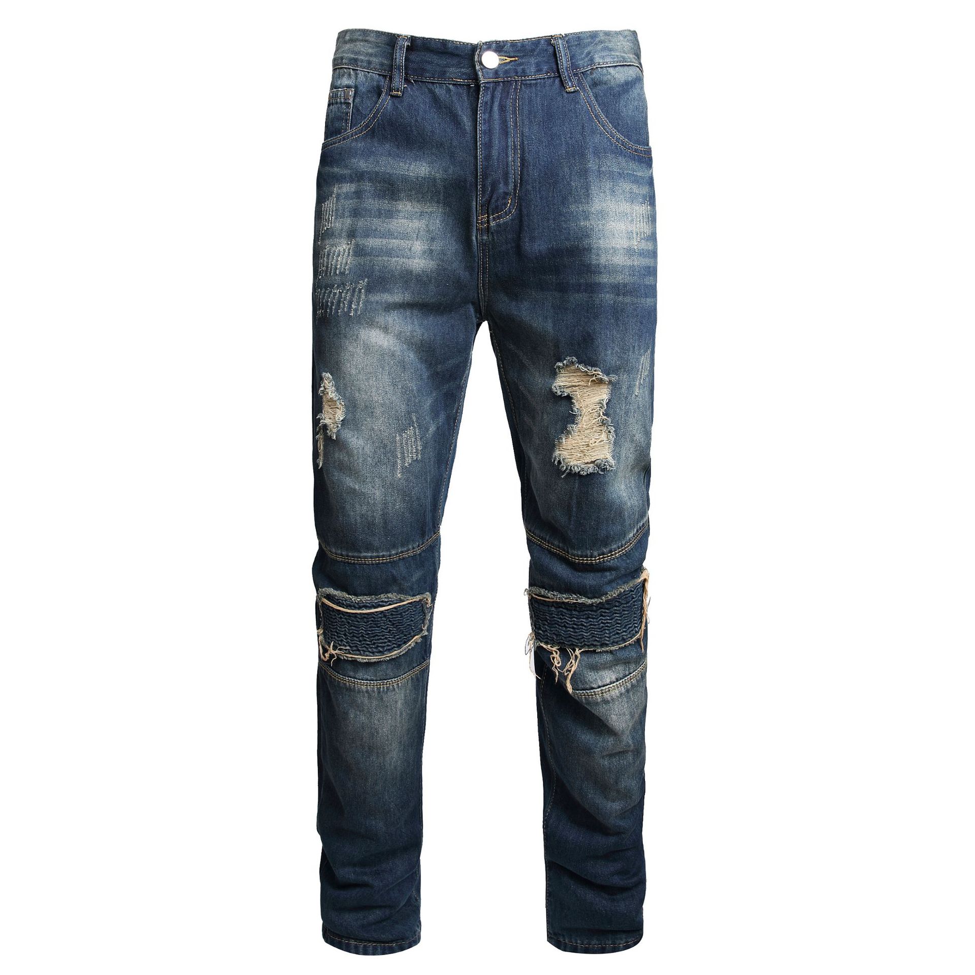 Men's Fashion Straight Leg Jeans Zipper Decorated Casual Denim Pants Mid Waist Long Slight Stretch Softener_mkmklike.com