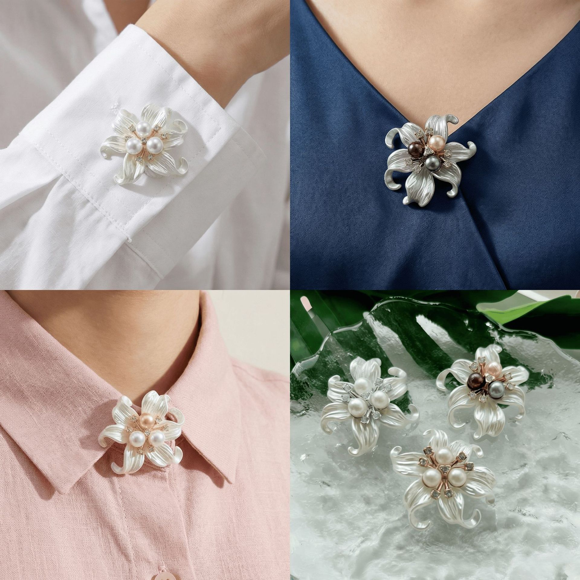 Copribottoni per gemelli floreali con perla e stella marina_voghion.com