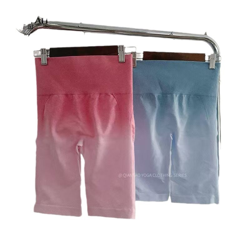 Verano delgado pantalón de calzada de cintura alta elástica corren los pantalones de gimnasio de alta cintura de miel de melocotón teñido ajustado pantalones teñidos