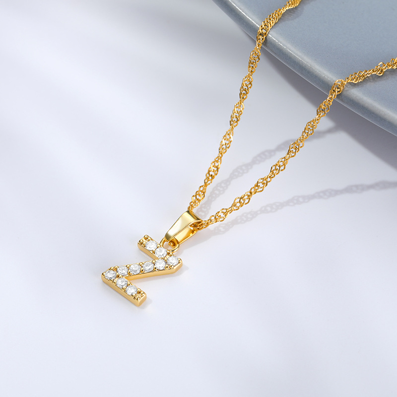 Zircon Letter Pendant Necklace