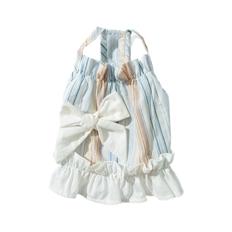 Primavera y verano perros arco de hoja de loto princesa viento vestido pequeño perro rayado gato vestido de mascota