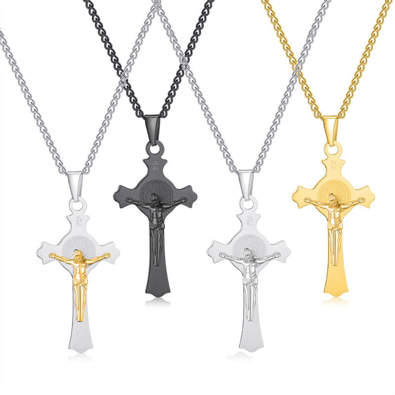 21g Weight 304 Stainless Steel Pendant Material Pendant Necklace Classification 304 Stainless Steel Chain Material Hip-Hop Retro Cross 304 Stainless Steel Plating Men's Pendant Necklace