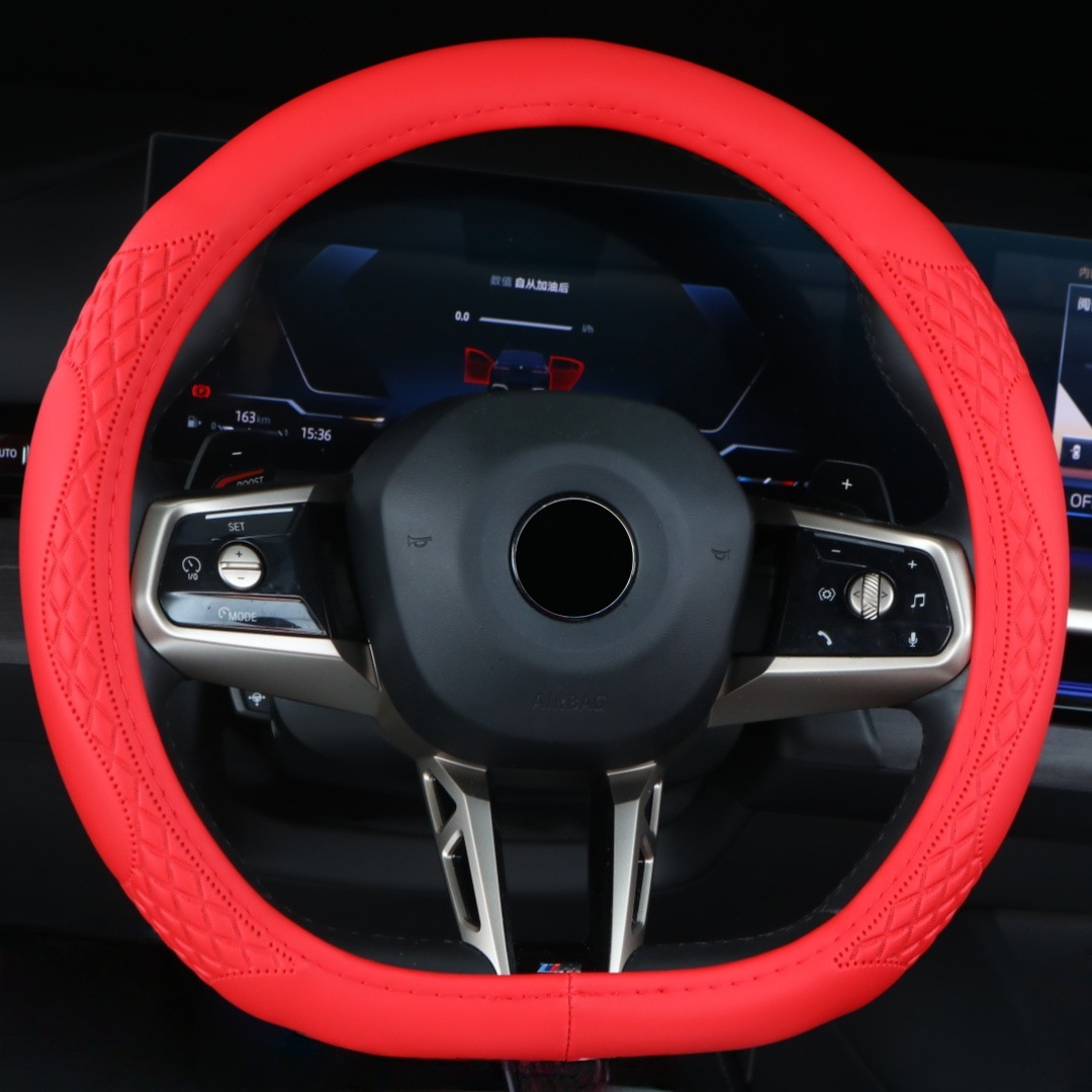 Four-Season Universal Car Steering Wheel Cover D-Type Handlebar Wear-Resistant Leather Embossed Protective Cover Anti-Slip Cross-Border High-End Feel