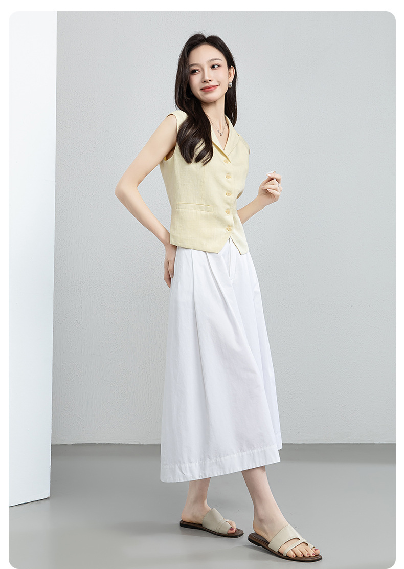 Quần culottes nữ ống rộng cạp cao vải linen cotton mỏng nhẹ mùa hè — màu trắng chi tiết 20