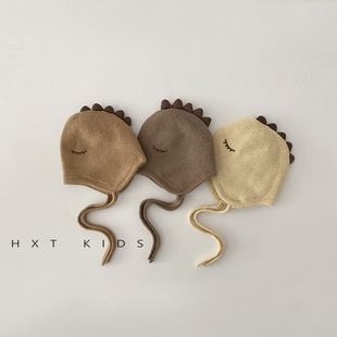 Baby hat autumn and winter super cute dinosaur lace ear protection cap 0-3 months newborn baby warm winter