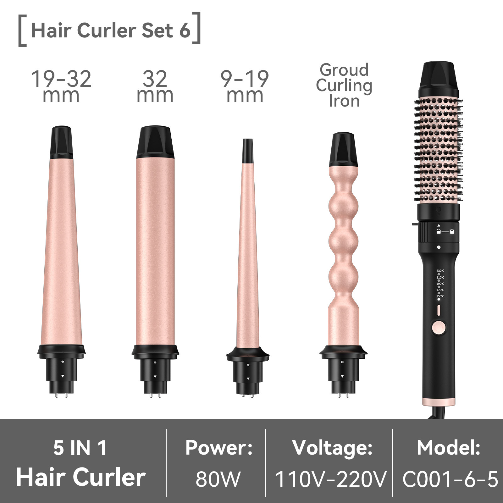 El rizador de pelo intercambiable todo en uno más vendido de Amazon, rizador de pelo para ondas grandes, rizador de pelo multifuncional de cerámica al por mayor