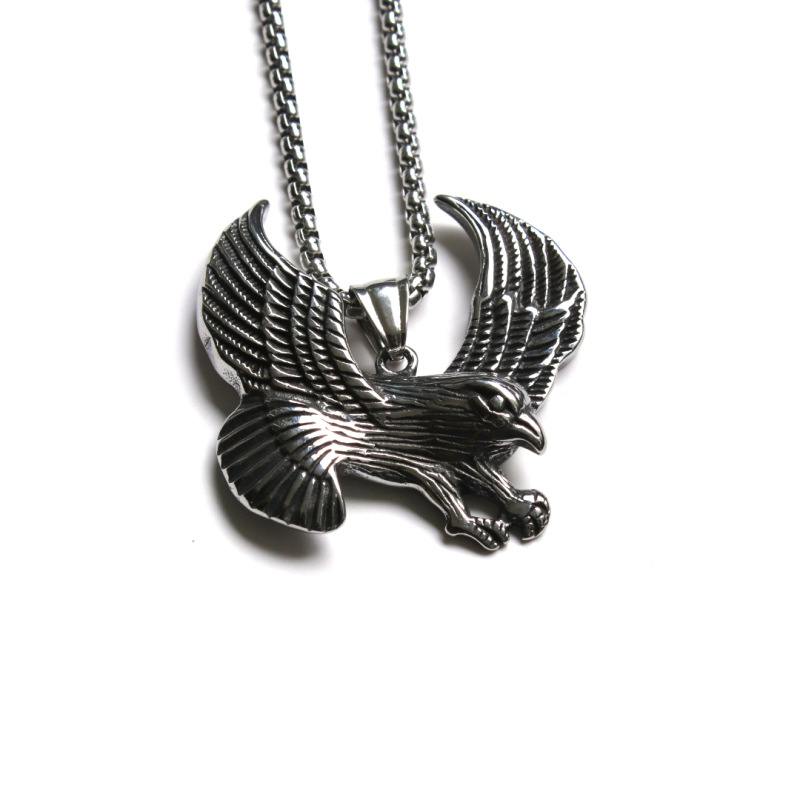 Stainless Steel Flying Eagle Necklace For Men Titanium Pendant_voghion.com