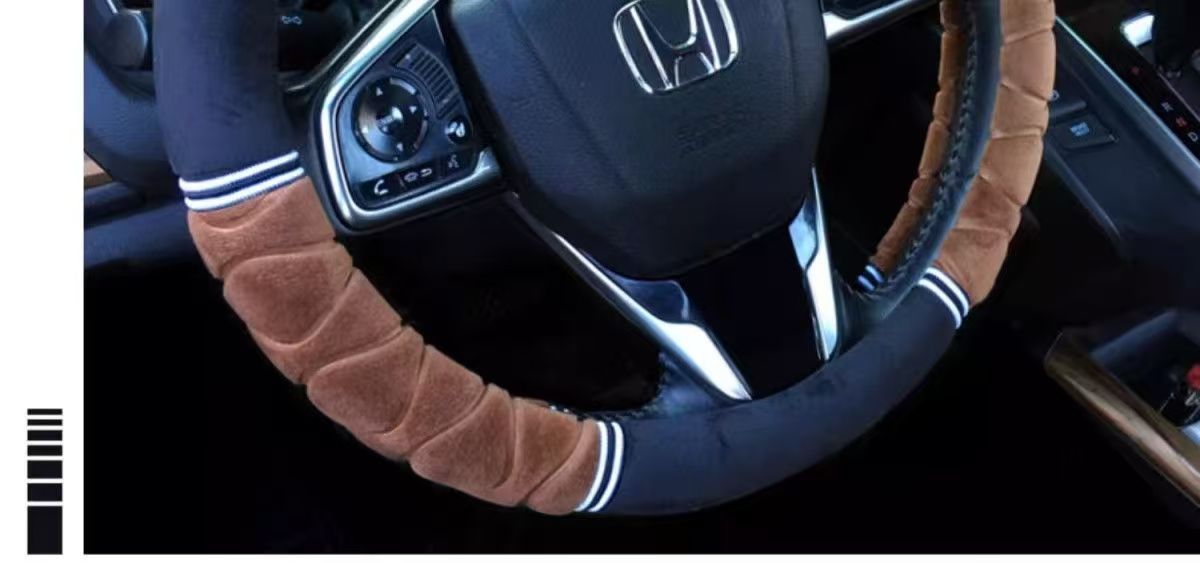 Car Steering Wheel Cover Plush Handlebar Cover Long and Short Plush Autumn and Winter Three-Piece Set Unisex Warm and Non-Slip