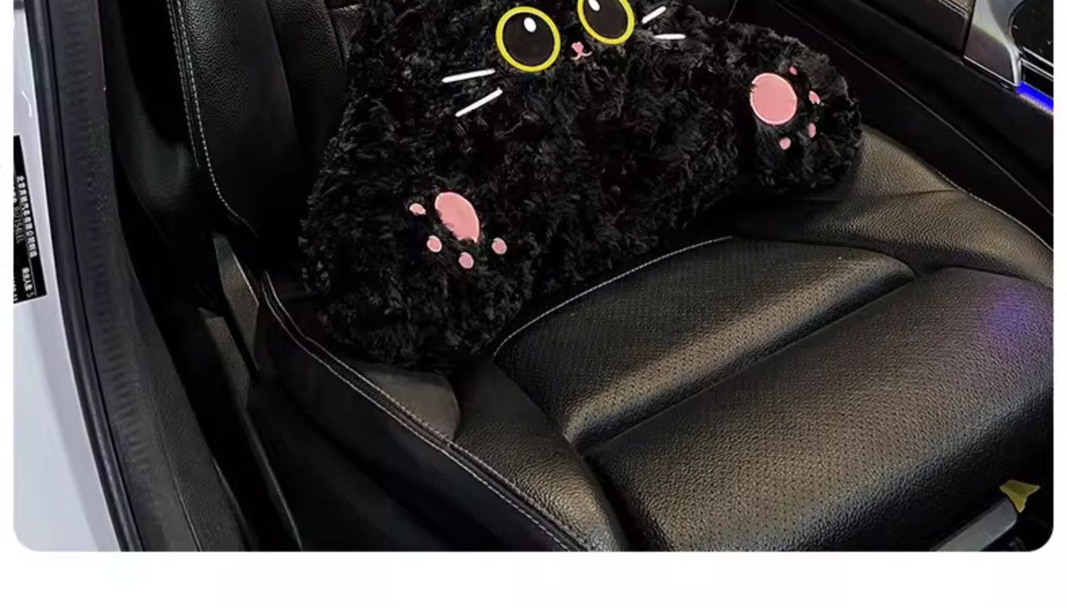 Car Headrest Neck Pillow Cartoon Cute Cat Car Cushion Winter Plush Car Lumbar Pillow Set for Women