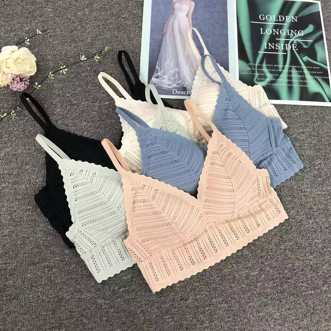 Bra de encaje del sudeste asiático, ropa interior de mujer, bra de copa triangular francesa, verano sin anillo de acero, copa delgada, algodón sexy y cómodo para la piel