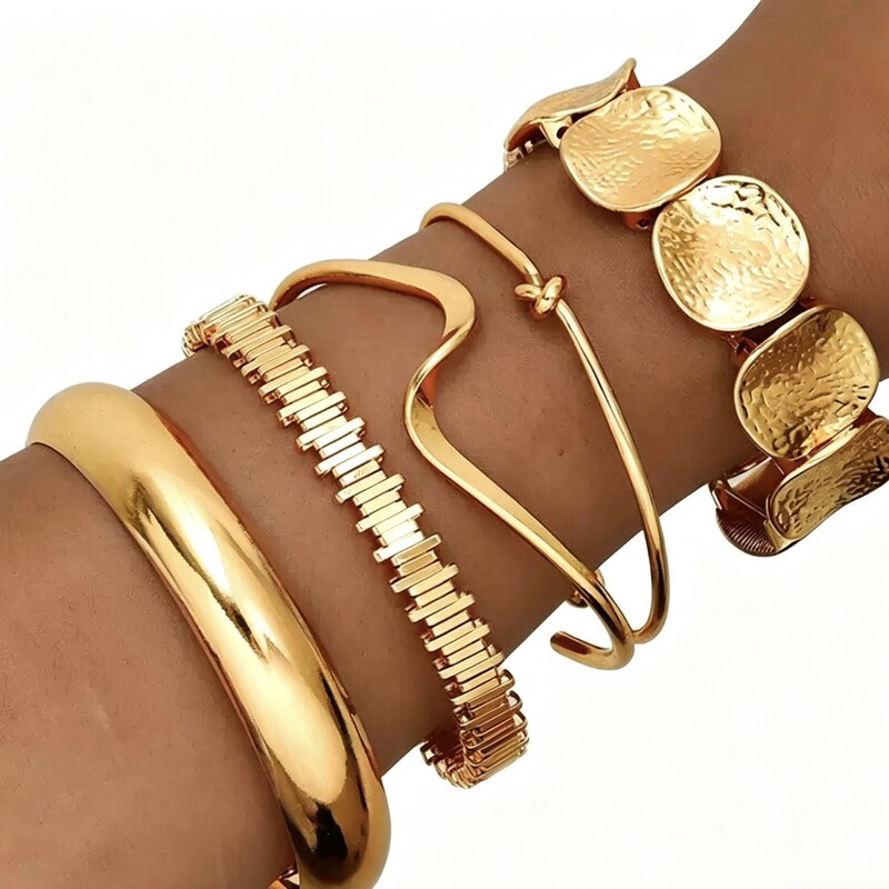 European and American Cross-Border Popular Creative Geometric Irregular Shape Stacked Bracelet Set with Unique Exaggerated Design for Women European and American Cross-Border Popular Creative Geometric Irregular Shape Stacked Bracelet Set with Unique Exaggerated Design for Women