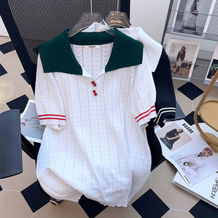 Large size women's lapel ice silk knitted jacket fat sister Summer Slim thin shirt 200/300kg 8177