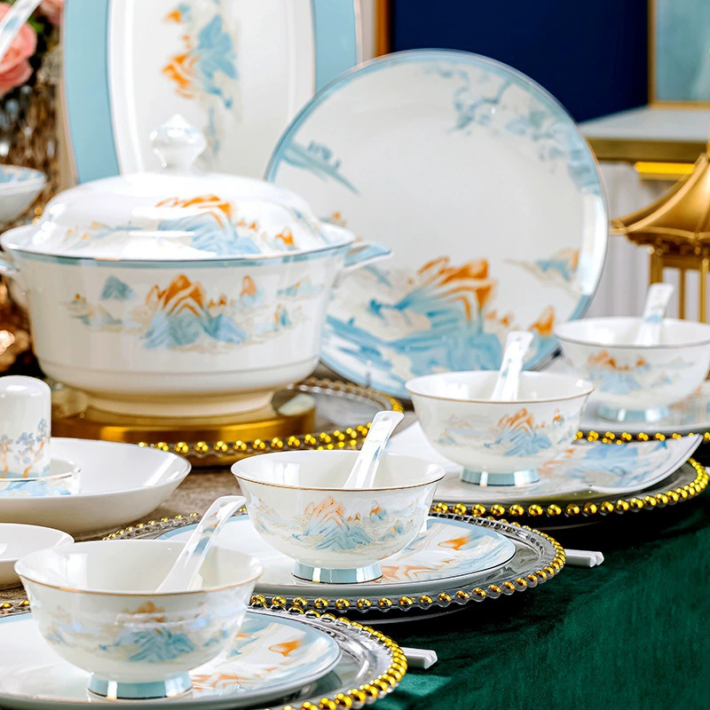 Tableware, ceramic set, gift box, Chinese style, Birthday gift, light luxury style