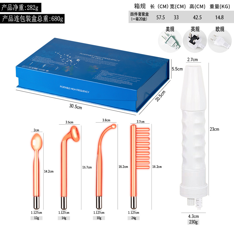 Instrumento de electroterapia de alta frecuencia tubo de vidrio Accesorios instrumento de belleza luz roja luz púrpura electroterapia varilla electroterapia peine