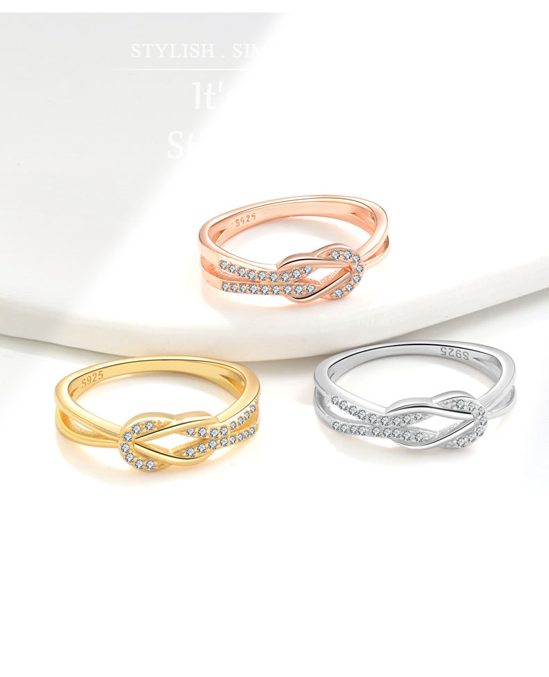 2g Weight 18K Gold Plated 925 Sterling Silver Zircon Knot Rings 925 Sterling Silver Rings