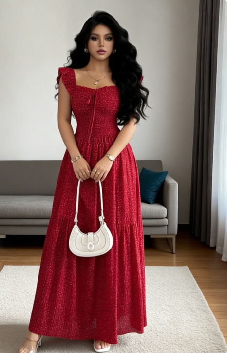 Women's Square Neck Floral Print Halter Flowy Tiered Maxi Dress – Bohemian Summer Resort Gown_ecoleips.com