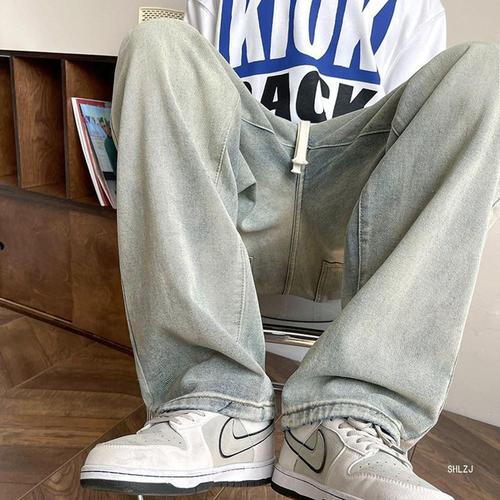 American Street Yellow Clay Retro Denim Jeans for Men and Women Summer Loose Straight Leg Wide Leg Pants Instagram Trend Brand Long Pants