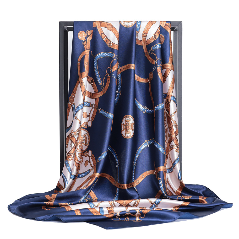 [5 color]Europe and America chain printing Silk scarf Amazon Popular models leisure time Scarf 90cm Large square scarf